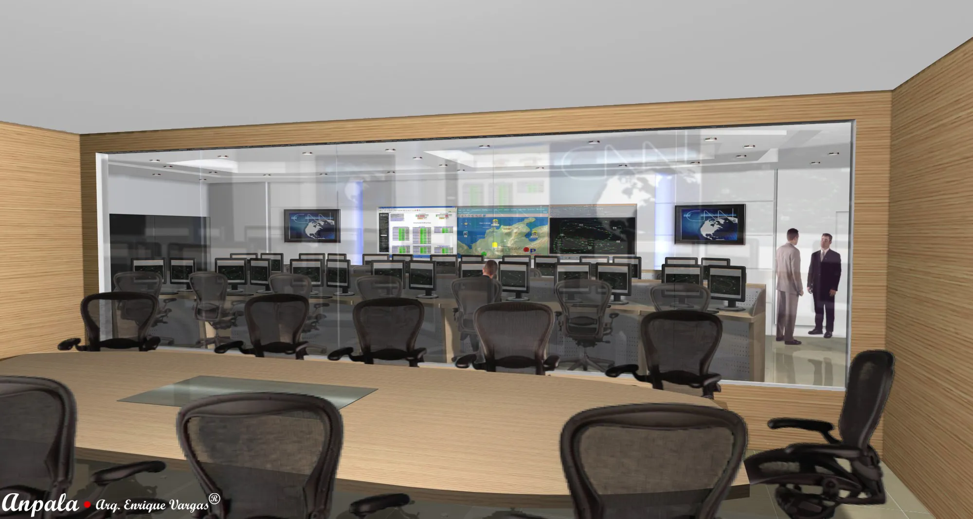 Render de diseño personalizado de una sala de control Anpala