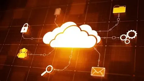 Ilustración de una nube conectada a íconos de seguridad y datos